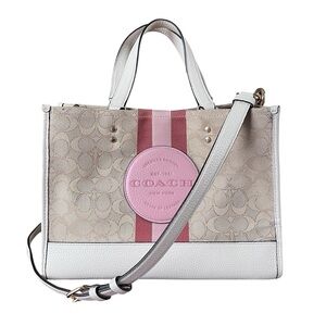 Coach Beige and Pink Signature Tote large with shoulder strap Gold Hardware